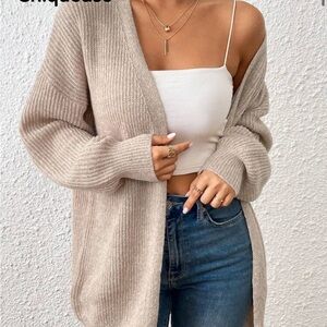 SHEIN Tan Ribbed Women's Cardigan